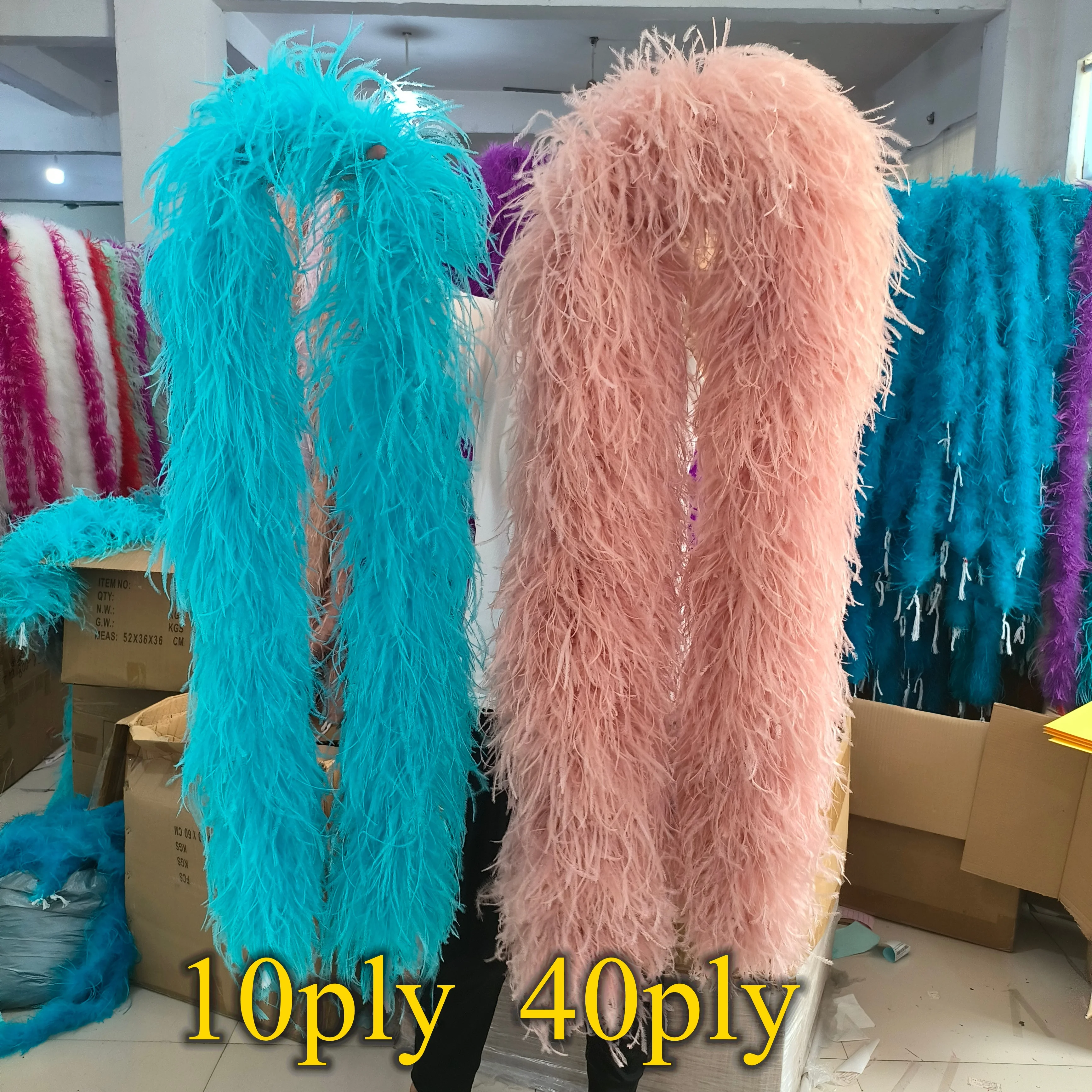 2/6/10/20/40 Ply Ostrich Feather Boa Shawl 2M Customized Plumes Scarf for Wedding Dress Party Clothing Carnival Costume Decor