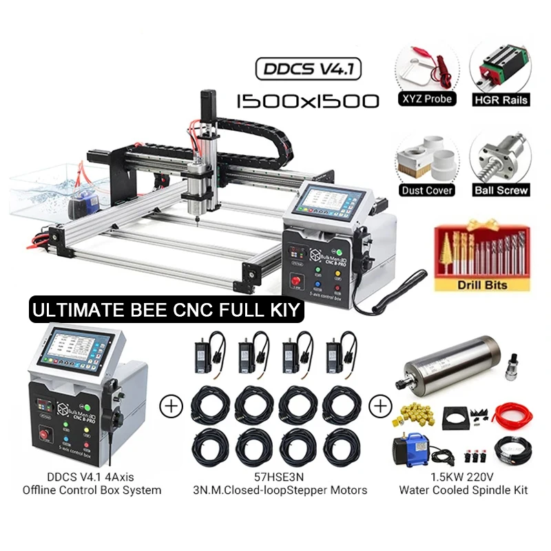 

BulkMan 3D ULTIMATE Bee CNC Router Full Kit with 4Axis Offline Control System 3N.M Close Loop Motors Upgrade woodworking machine