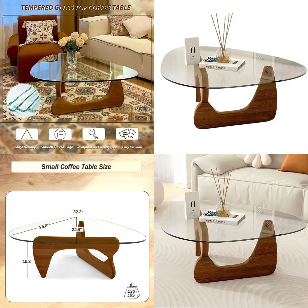 

Contemporary Glass Coffee Table, 32.3 x 25.6 x 15.8 - Unique Triangular Mid-Century Centerpiece for Living Spaces, Minimalist Wo
