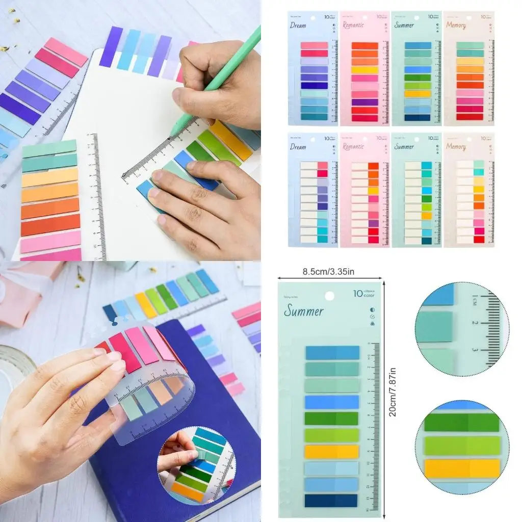  Colorful Index Label Stickers with Binder Scale Ruler Reading Stickers Bookmarks File Tabs for Planner Calendar Laptop