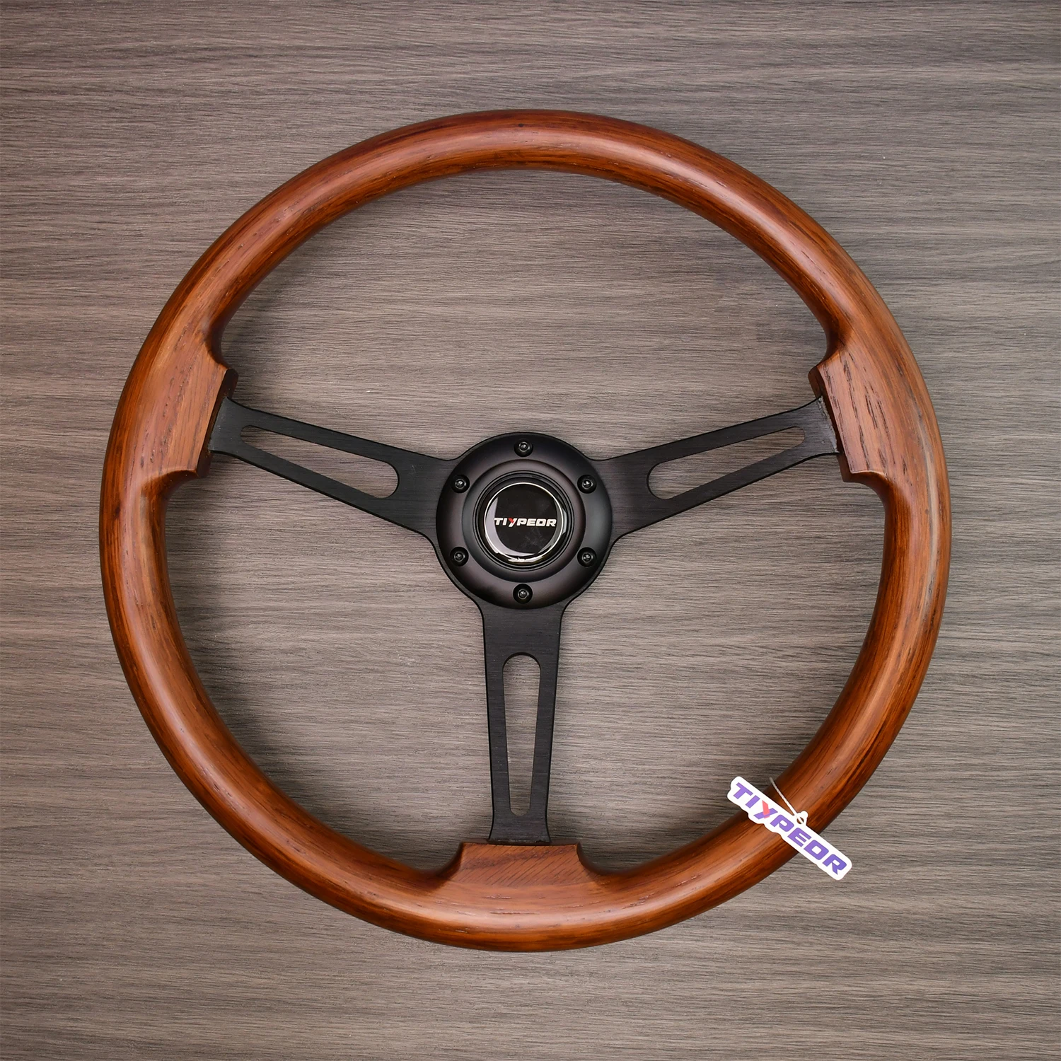 

TIYPEOR 15inch 380mm Car Steering Wheel wooden Deep Concave Drift Racing brown Edition