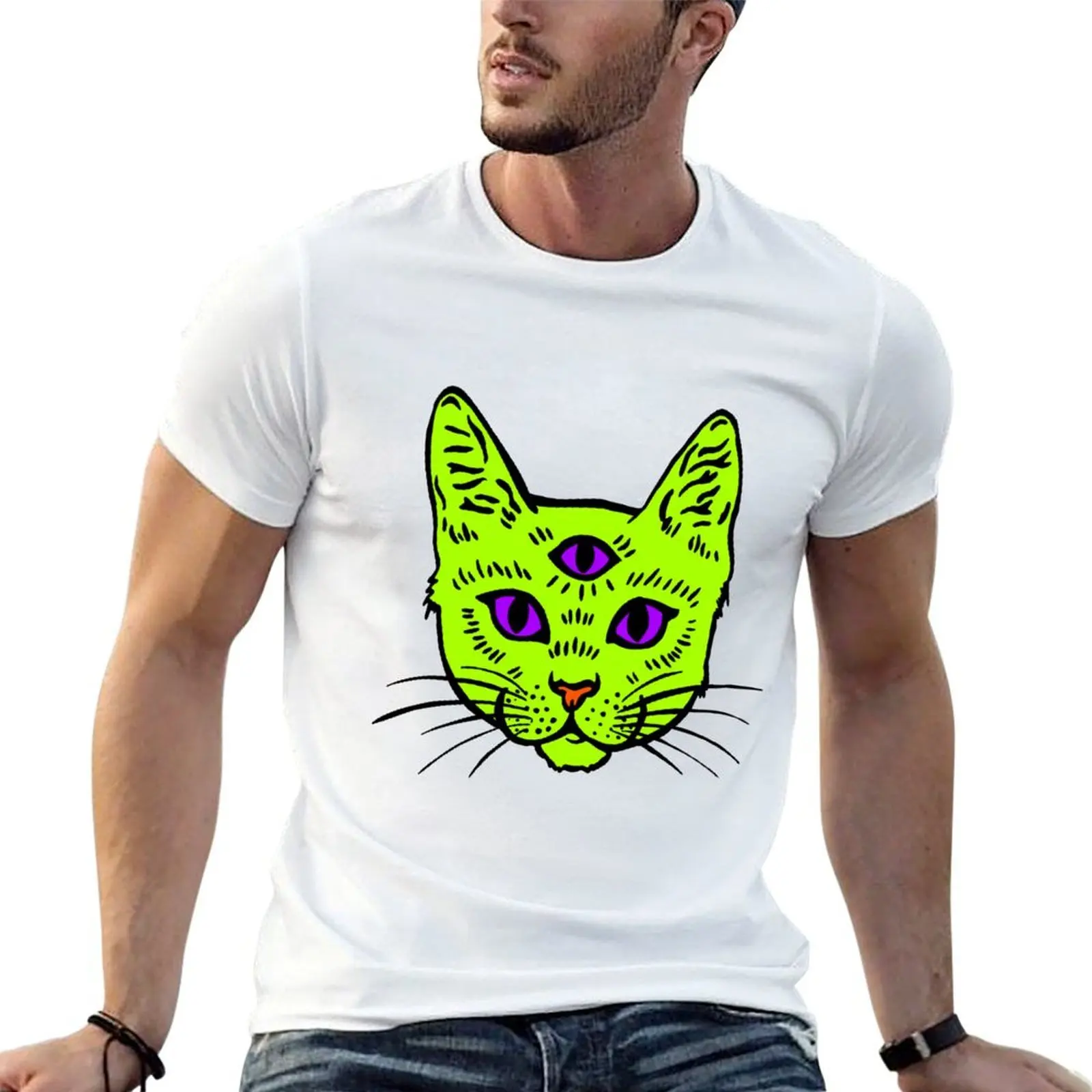 

3rd eye cat T-Shirt printed t shirts for man t shirts for man cotton funny t shirt man plain T-shirt
