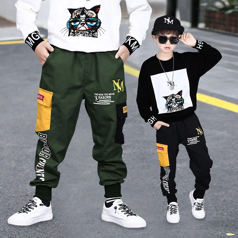 New Fashion Joggers Pants for Big Boy Cotton Spring Fall Teenage Cargo Pant Loose Children Kids Clothes Boys 6 8 10 12 16 Years