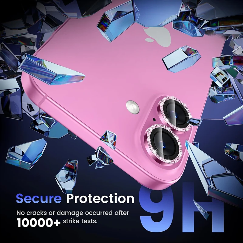 2-3 قطعة الوردي بريق بلينغ المعادن الزجاج عدسة الكاميرا حامي آيفون 16 15 14 13 برو ماكس زائد 16Plus غطاء كامل ملحق