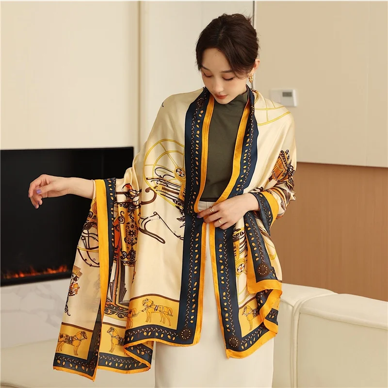 180x90cm Large size travel autumn sunscreen shawl beard long thin gauze scarf printed women's headscarf
