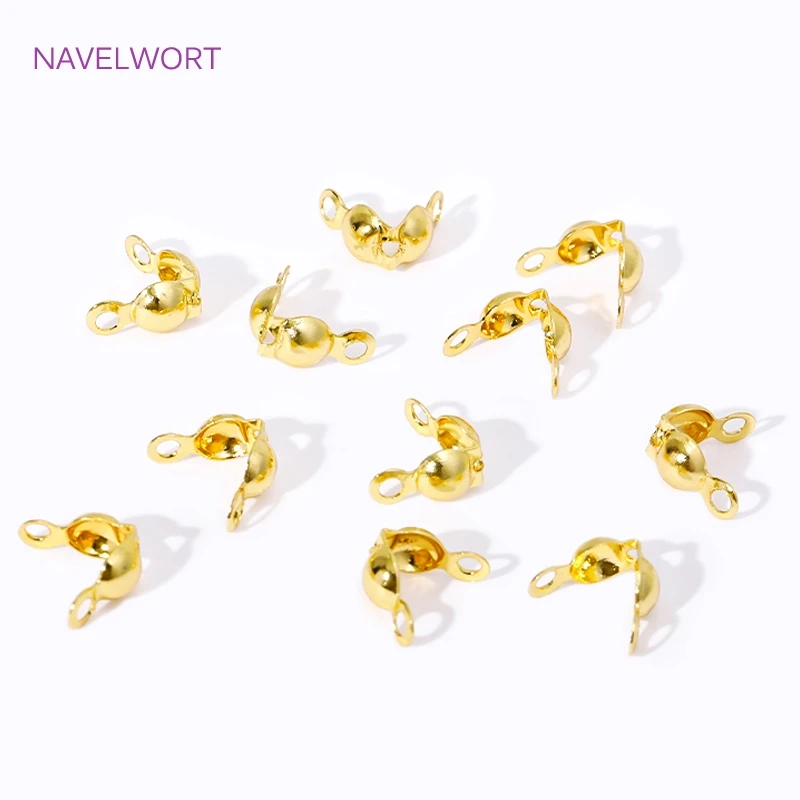 18K Gold Plated Brass 3.2mm/4mm Crimp Bead Cover Findings,Double Cup Bead Tip,DIY Bracelets Accessories,Jewelry Materials image 5