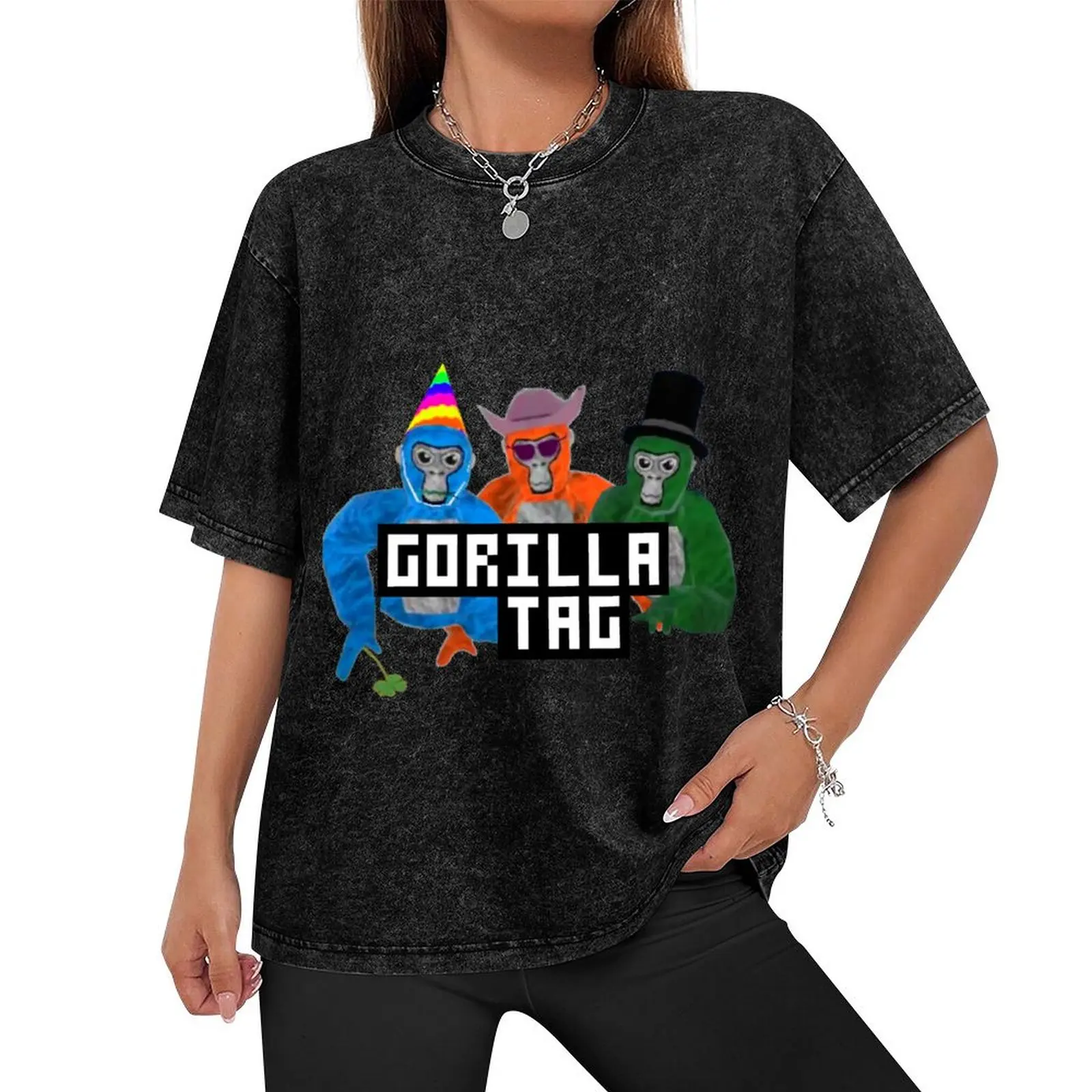 Gorilla Tag Gorilla Blue Party Hat Orange Cowboy Green Top Hat Monkey by POLKART T-Shirt sublime designer t shirt men