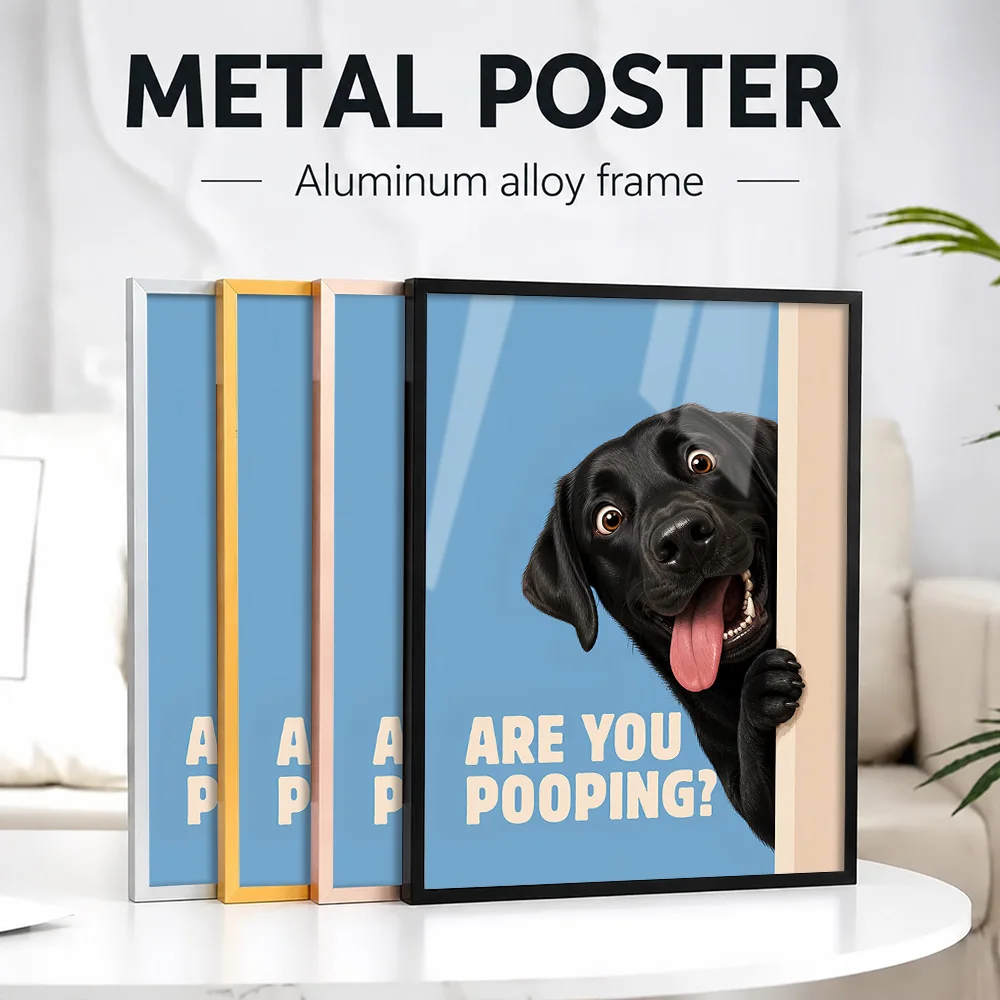 Are You Pooping Black Labrador Retriever Framed Metal Print Personalized Photo Funny Cartoon Style Wall Art For Guest Bathroom