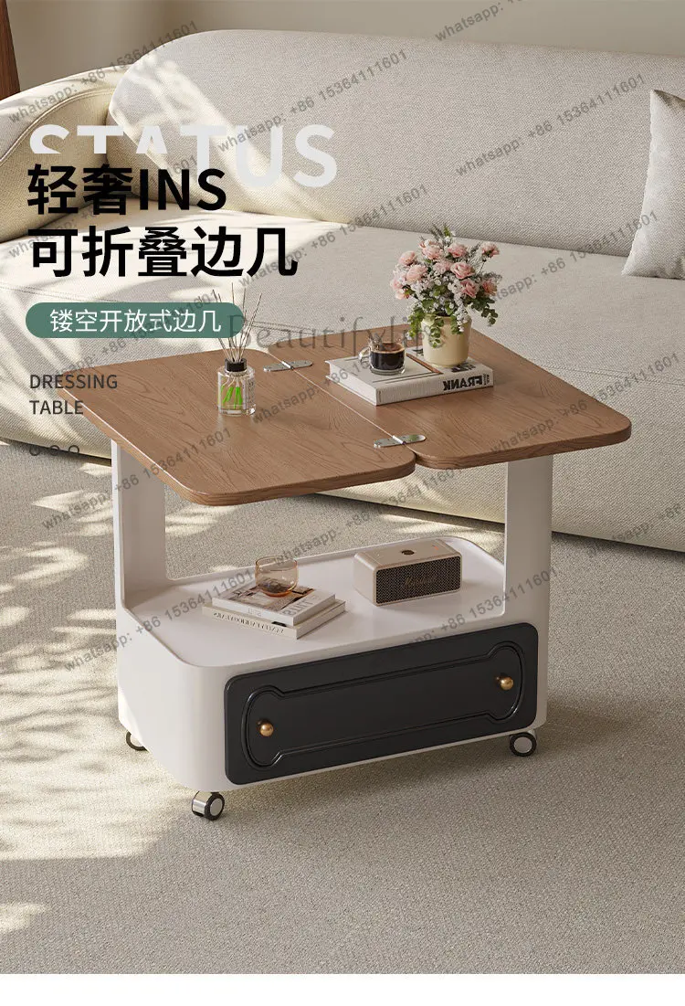 Medieval style foldable cart coffee table household small apartment retro pulley movable