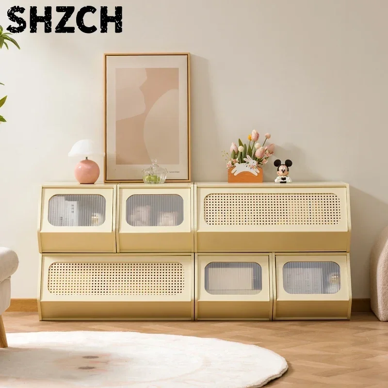 Bamboo Stacking Storage Cabinet High-Quality Flip-Top Organizer for Snacks Toys Books - Household Space Saver Unit
