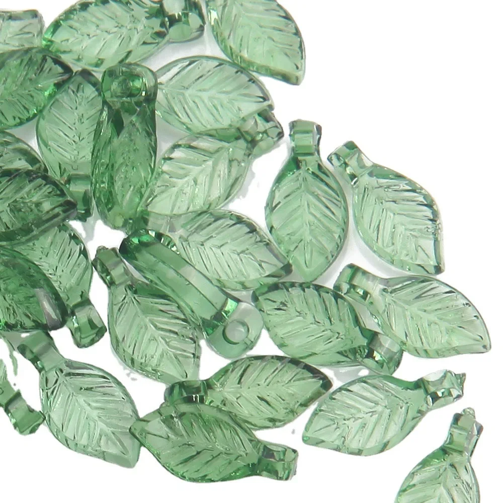 100 Pieces 5 * 10mm Green Transparent Acrylic Small Leaf Pendant DIY Charm Making Bracelets, Necklaces, Hair Accessories, Beads