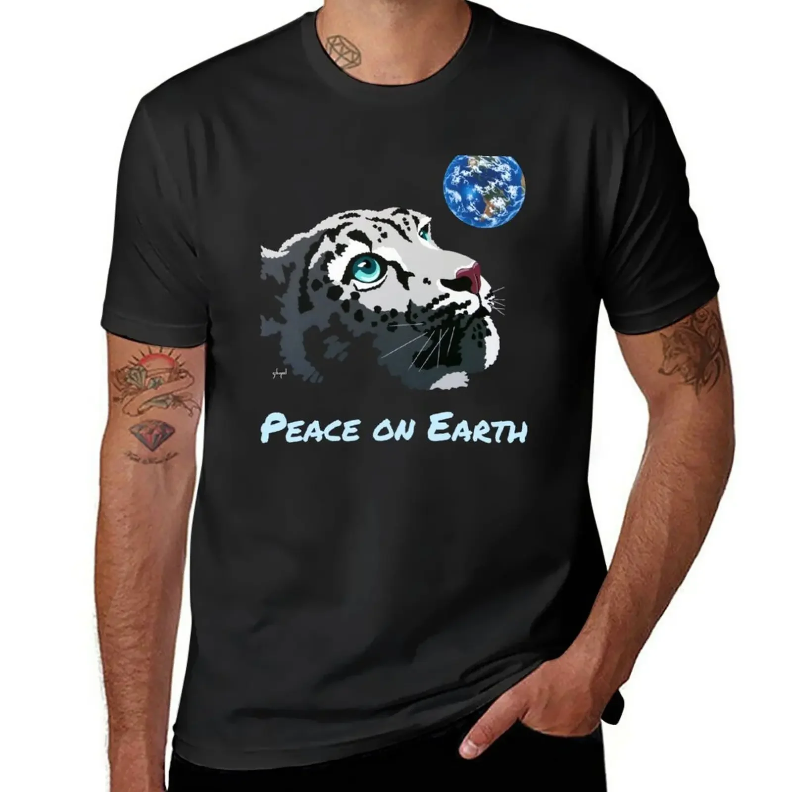 Peace on Earth Christmas snow leopard by Schim Schimmel T-Shirt heavyweights boys animal print heavy weight t shirts for men