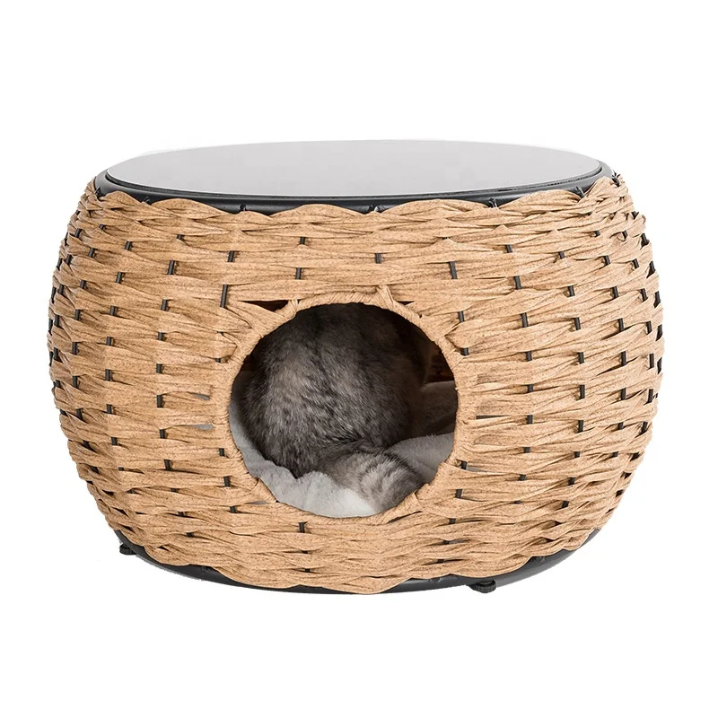 House Coffee Table Comfortable Sleeping Pet Rattan Cage