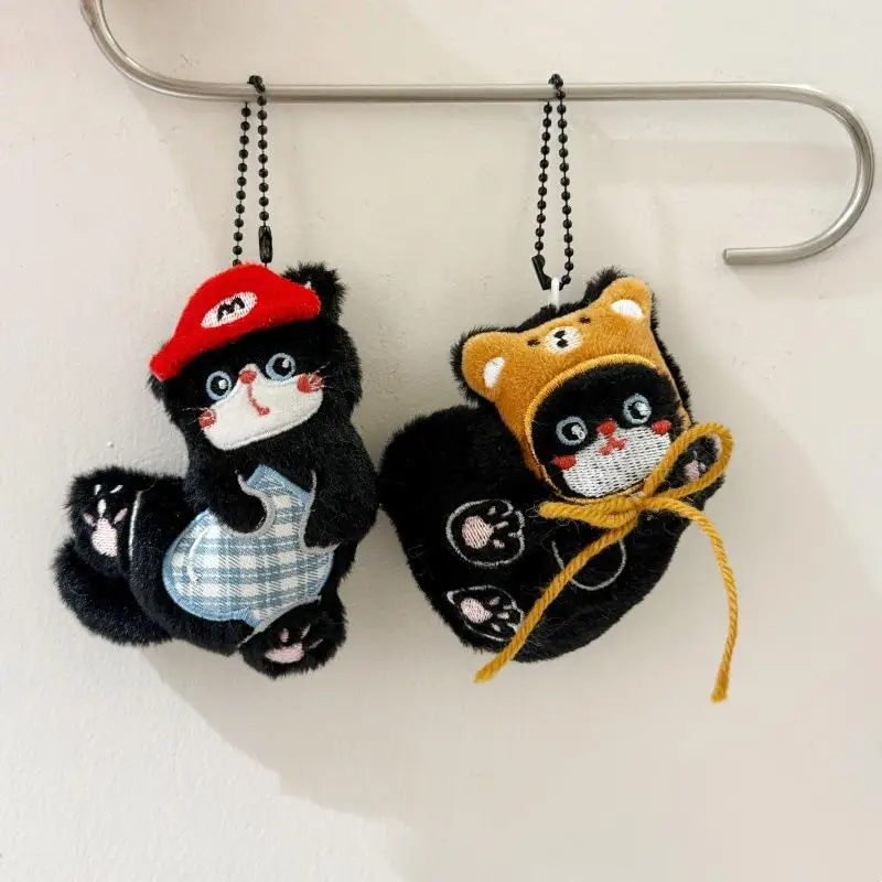 1 pièce Porte-clés en peluche chat siamois avec nœud Kawaii, pendentif chaton mignon pour décoration de sac à dos, accessoires animaux, cadeau