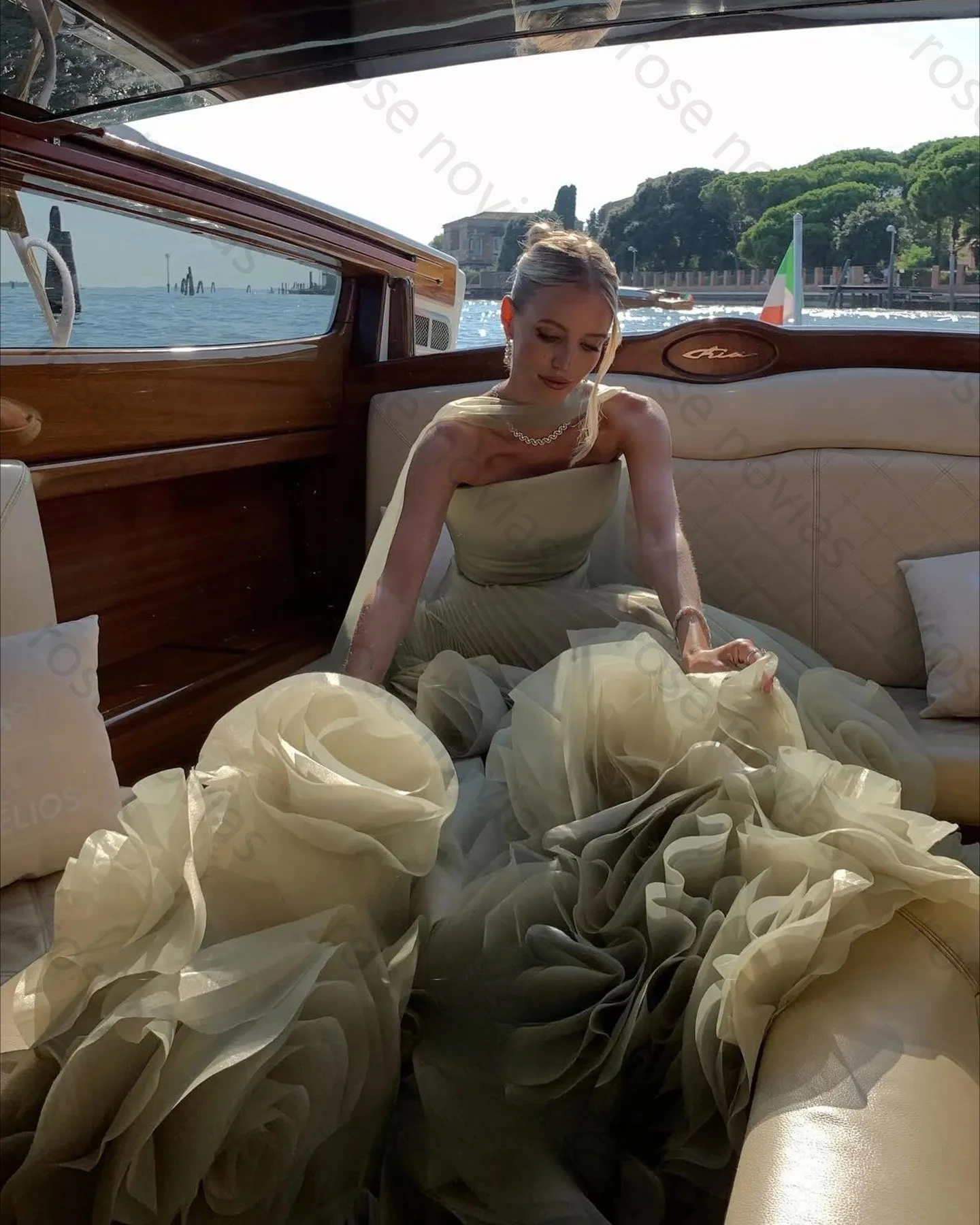 Sharon Said – robe de soirée de princesse verte, sans bretelles, à volants, ligne a, pour fête de mariage, robe formelle personnalisée, haute qualité, SS230