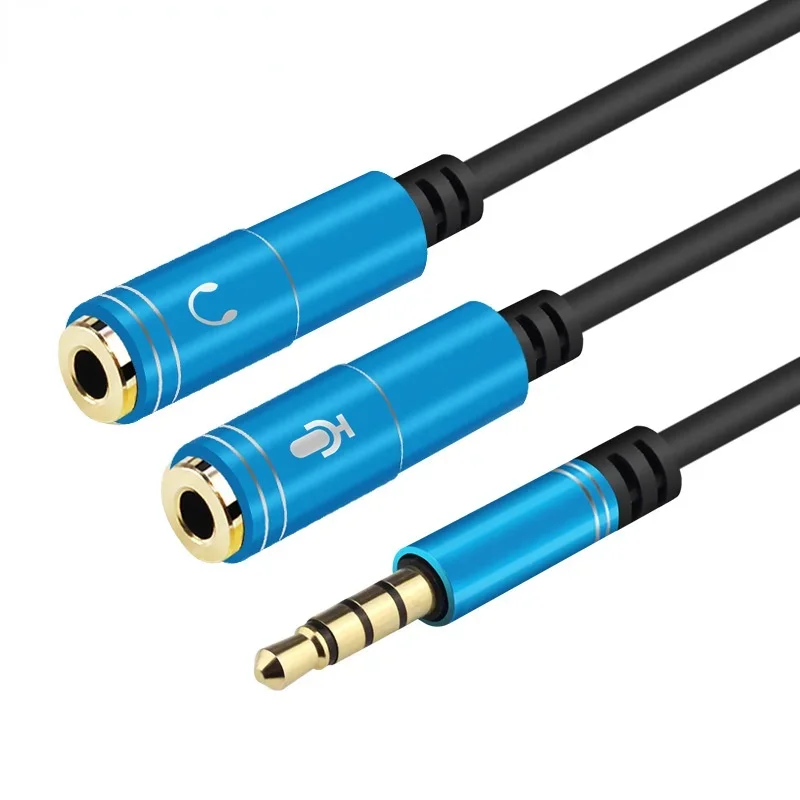 Headset Adapter Headphone Mic Y Splitter Cable 3.5mm AUX Stereo Audio Male To 2 Female Separate Audio Microphone Plugs