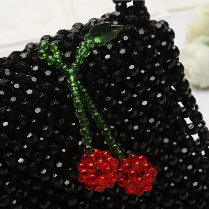 Handwoven Black Beaded Bag Fashionable Ins Cherry Design New In Ladeis Handbag Simple Versatile Summer Acrylic Women\'s Bags