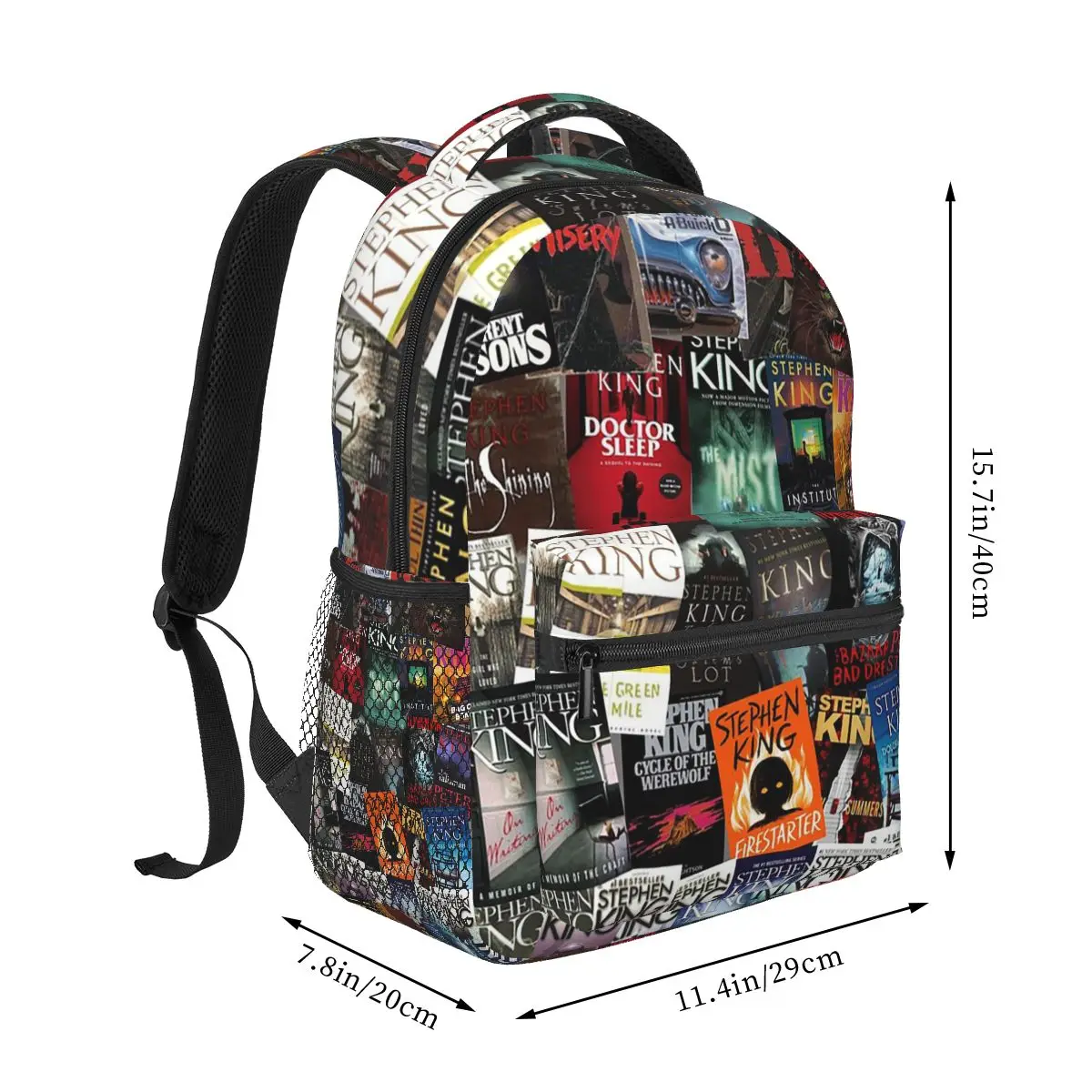 Stephen King Book Covers, Horror Bookworm Student Backpack School Bag Hiking Travel Daypack Fashion Bookbag Shoulder Bags