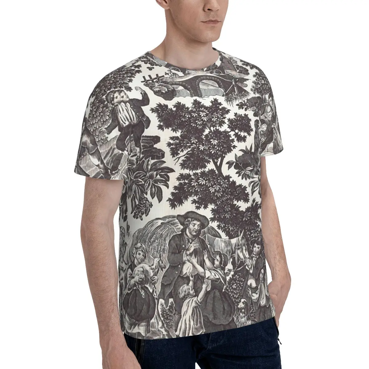 Toile De Jouy Family History T-Shirt for Men Cotton T Shirts Men's Tees Short Round Neck Summer Clothes Tops