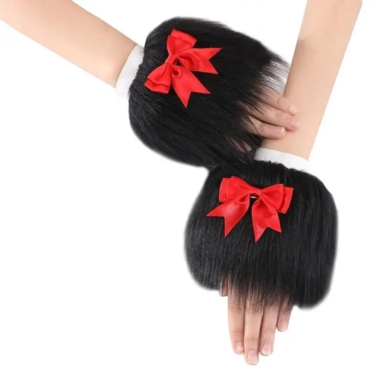 

652F перчатки для девочек, теплые перчатки для Хэллоуина, перчатки без пальцев, теплые рукава с лентами и бантами для подростков