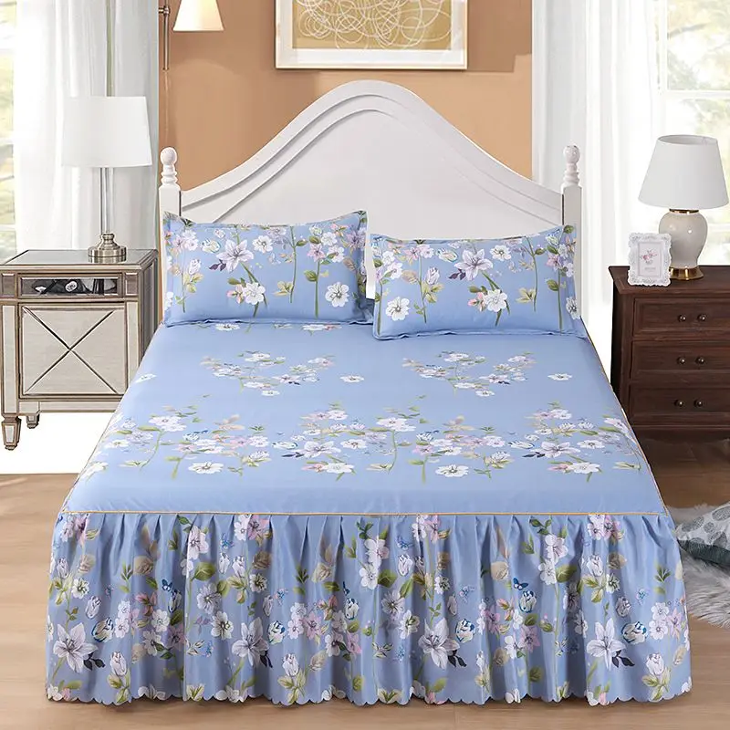 3 Pieces/Set Bed Skirt Cotton Bedspread Set Embroidery Bed Dress Pillow Cases for King/Queen Double 1.2/1.5/1.8/2M Sheet Cover