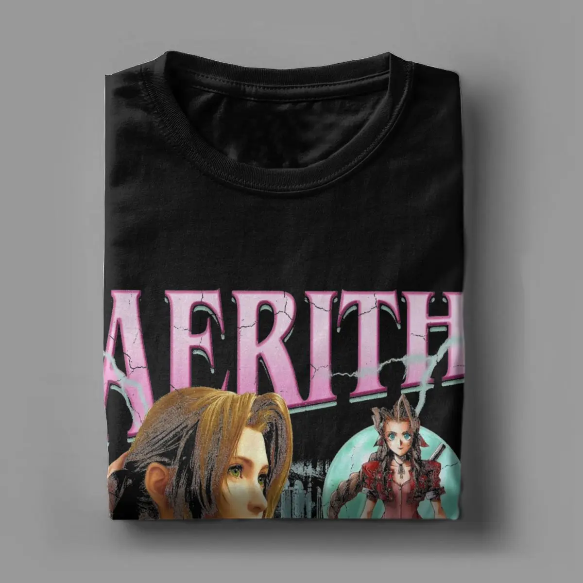 Vintage Aerith Gainsboro Final Fantasy 7 T-Shirt for Men Crewneck Pure Cotton T Shirts Short Sleeve Tees Gift Idea Clothing