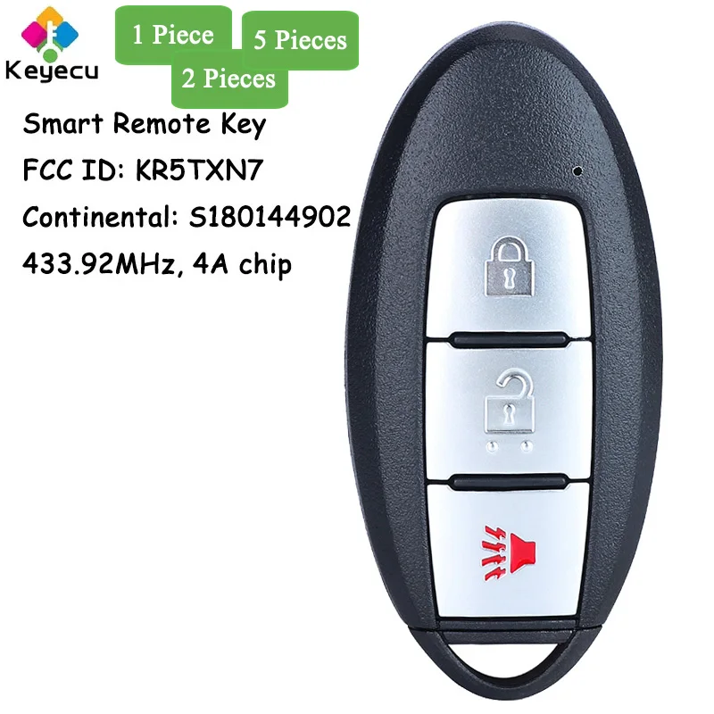 

KEYECU Smart Remote Car Key With 3 Buttons 433MHz 4A Chip for Nissan Pathfinder Murano Titan 2019-2021 Fob S180144902 KR5TXN7