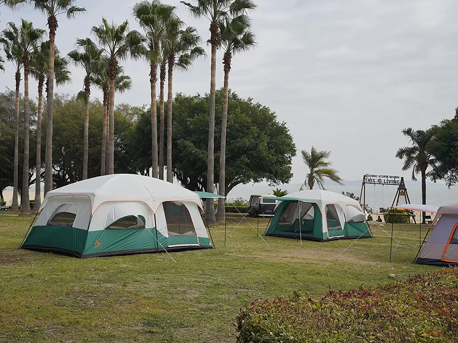 Dos habitaciones y una sala al aire libre para 8 personas Tienda de campaña familiar con cabina grande al aire libre de alta calidad