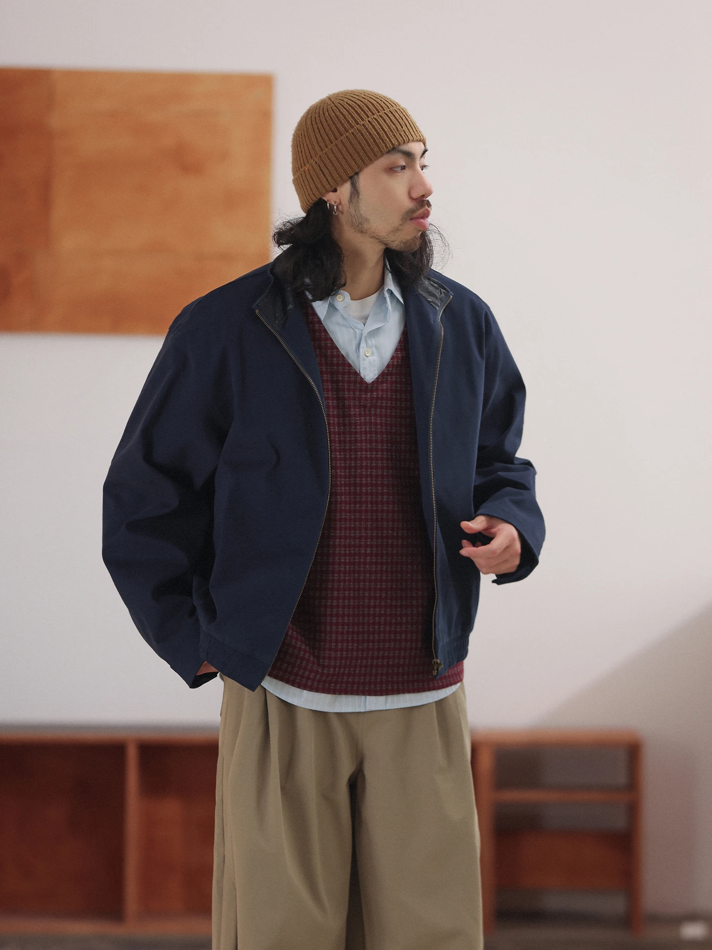 

Noears Japanese Sle Youthful Loose Fit Long Sve Jaet Contrast Color Patchwork Stand Collar oulder Oversize Coat