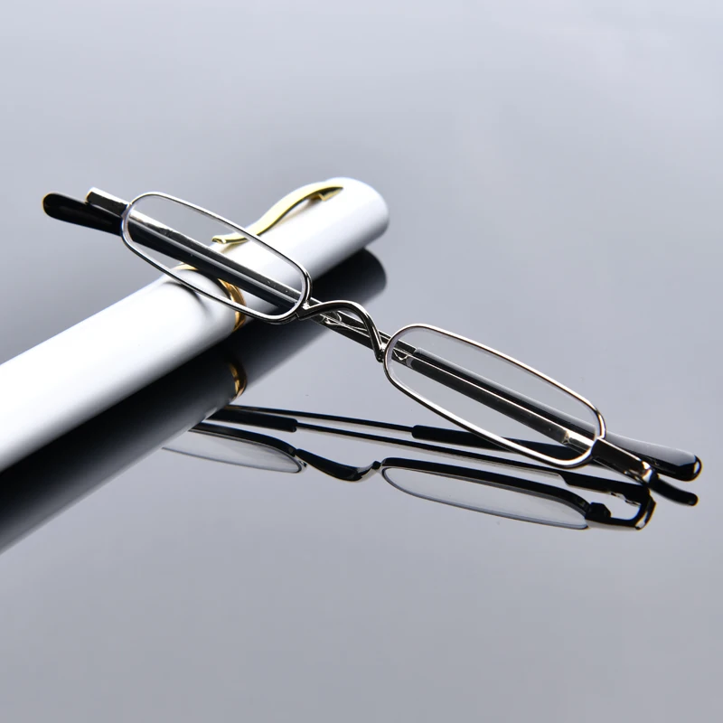

Elegant Portable Mini Reading Glasses Men Metal Frame Pen Box Ultra-thin Women Ultra Light Presbyopia Eyeglasses With Box
