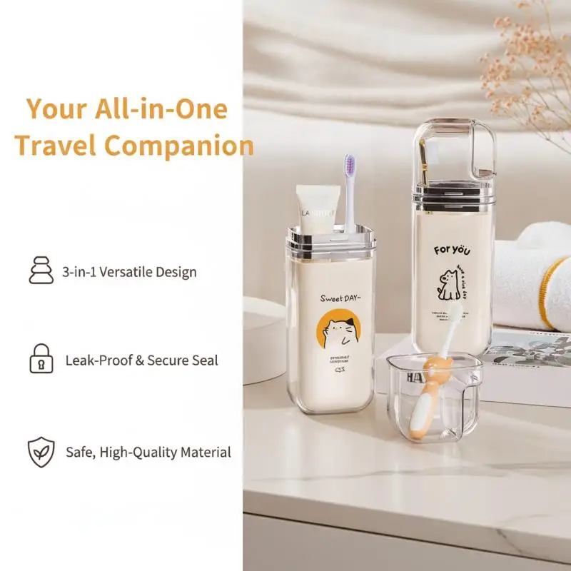 3-in-1 Travel Toothbrush Holder Snap-on Design Toothpaste Storage Box for Bathroom Outdoor Hiking Trip Use