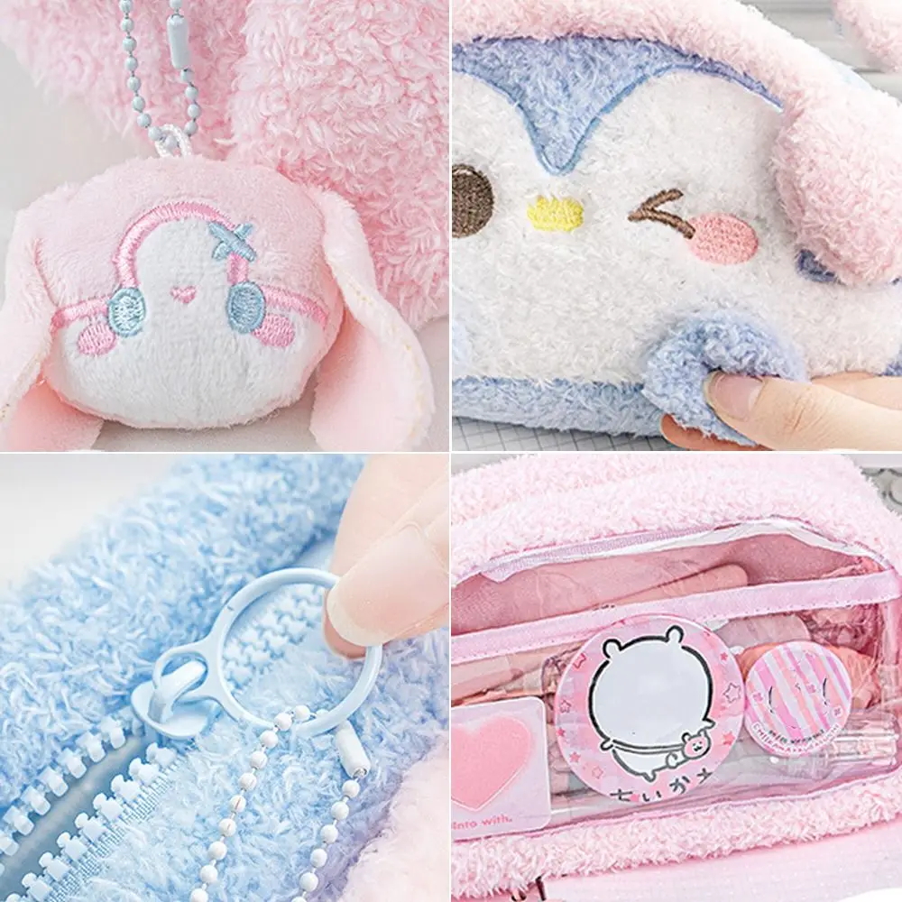 Multi-functional Large Capacity Plush Pencil Case Cartoon Kawaii Stationery Storage Pouch Viewable Window Pen Bag