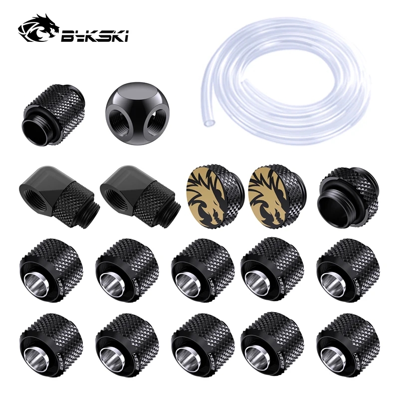 Bykski Fitting Kit with Soft Pipe Hand Compression Connector Joint + Hose Tube + 3-Way + Plug + 90 Degree Cooler Accessories