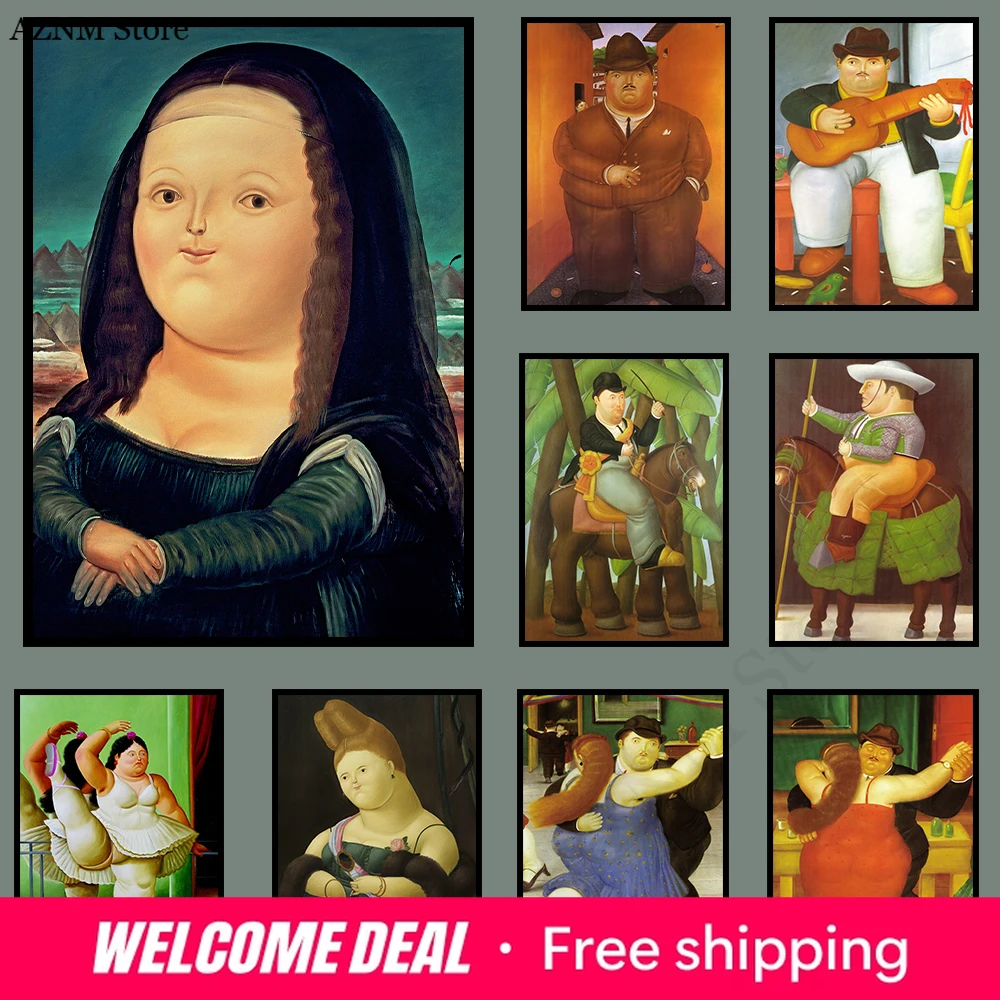 Póster de arte de pared de Fernando Botero, impresiones de arte en lienzo estilo Boterismo, Mona Lisa, obra de arte famosa de Fernando Botero