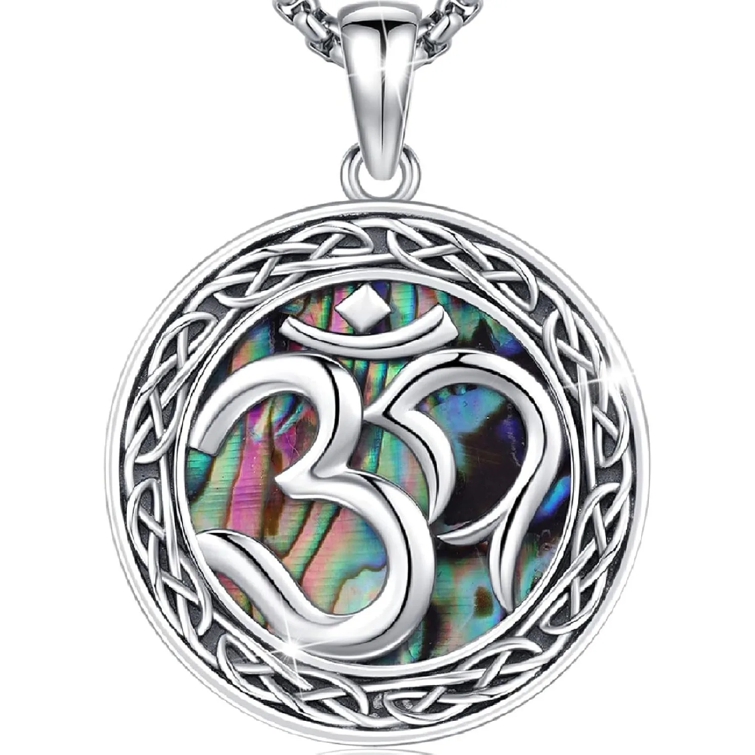 

Om Pendant Necklace 925 Sterling Silver Om Celtic Knot Necklace Wiccan Irish Amulet Pentagram Jewelry for Women Men Christmas