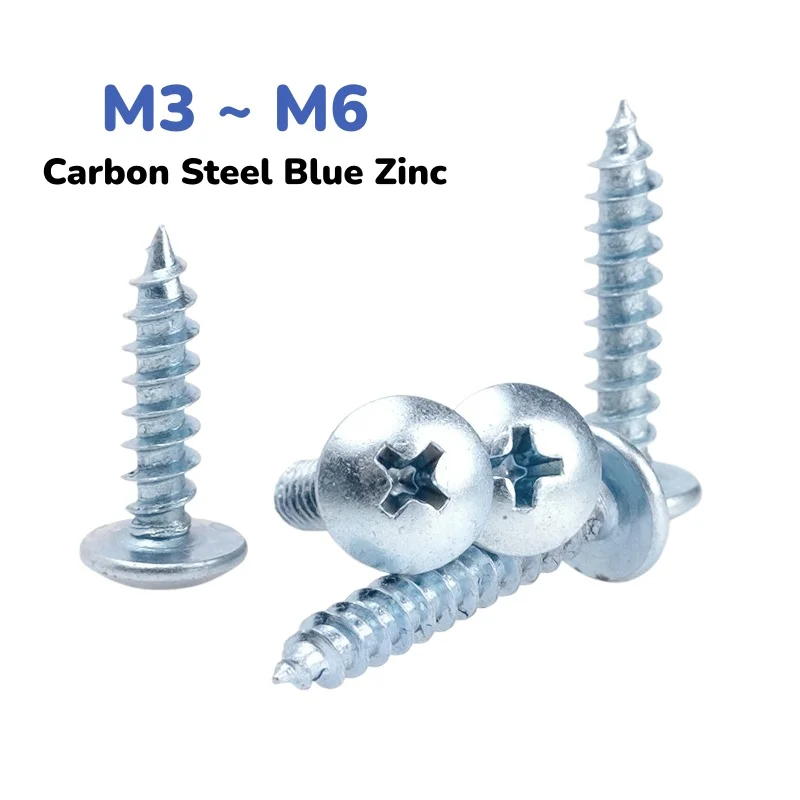 Carbon Steel Blue Zinc M3 M4 M5 M6 Phillips Large Pan Head Self Tapping Screws Mushroom Head Bolt