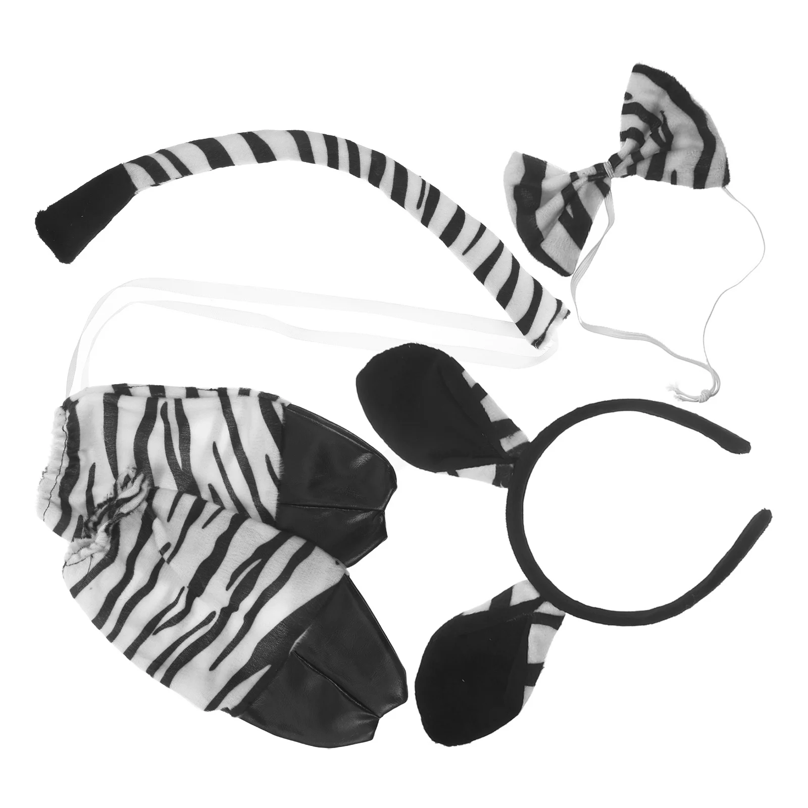 1Set Zebra Dierenkostuum Set Schattige Lichtgewicht Zebra Oren Hoofdband Strikje Staart Handschoenen Party Cosplay Benodigdheden Halloween