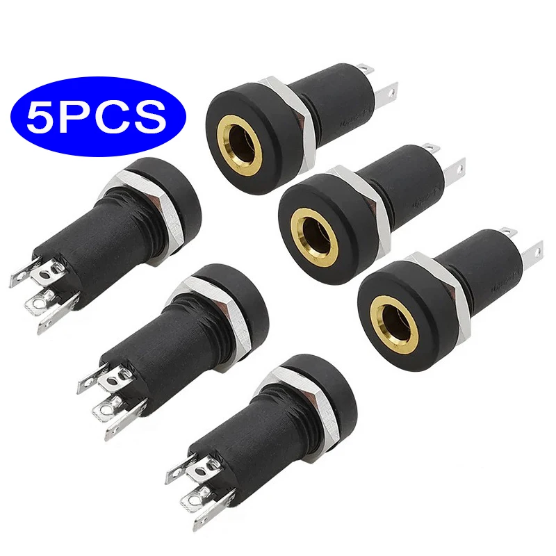 5pcs 3Pin 3.5mm Audio Jack Socket 3/4 Pole Stereo Solder Panel Mount 3.5 mm Headphone Female Socket Connector With Nut