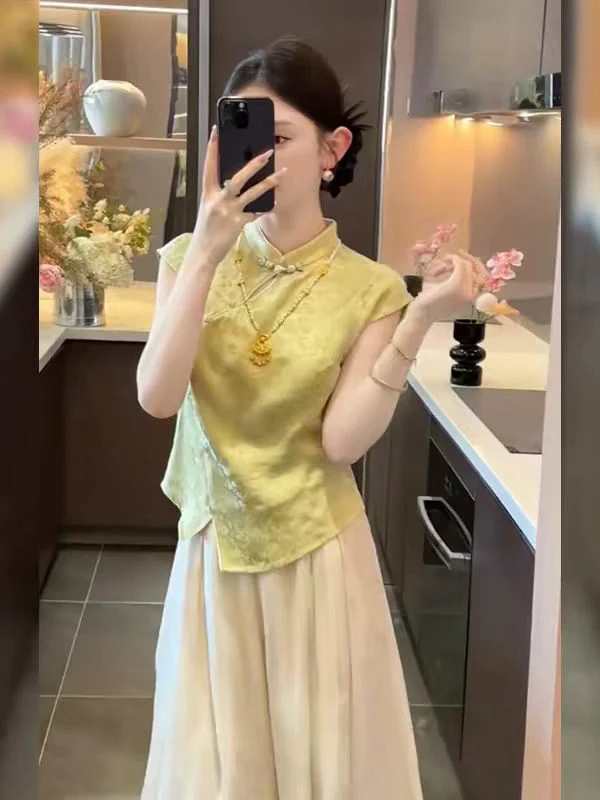 

Summer 2026 New Fashionable Ladies' Set Casual High Waist Pants Slimming Top Two-Piece Suit Chinese Style High Quality Women'...