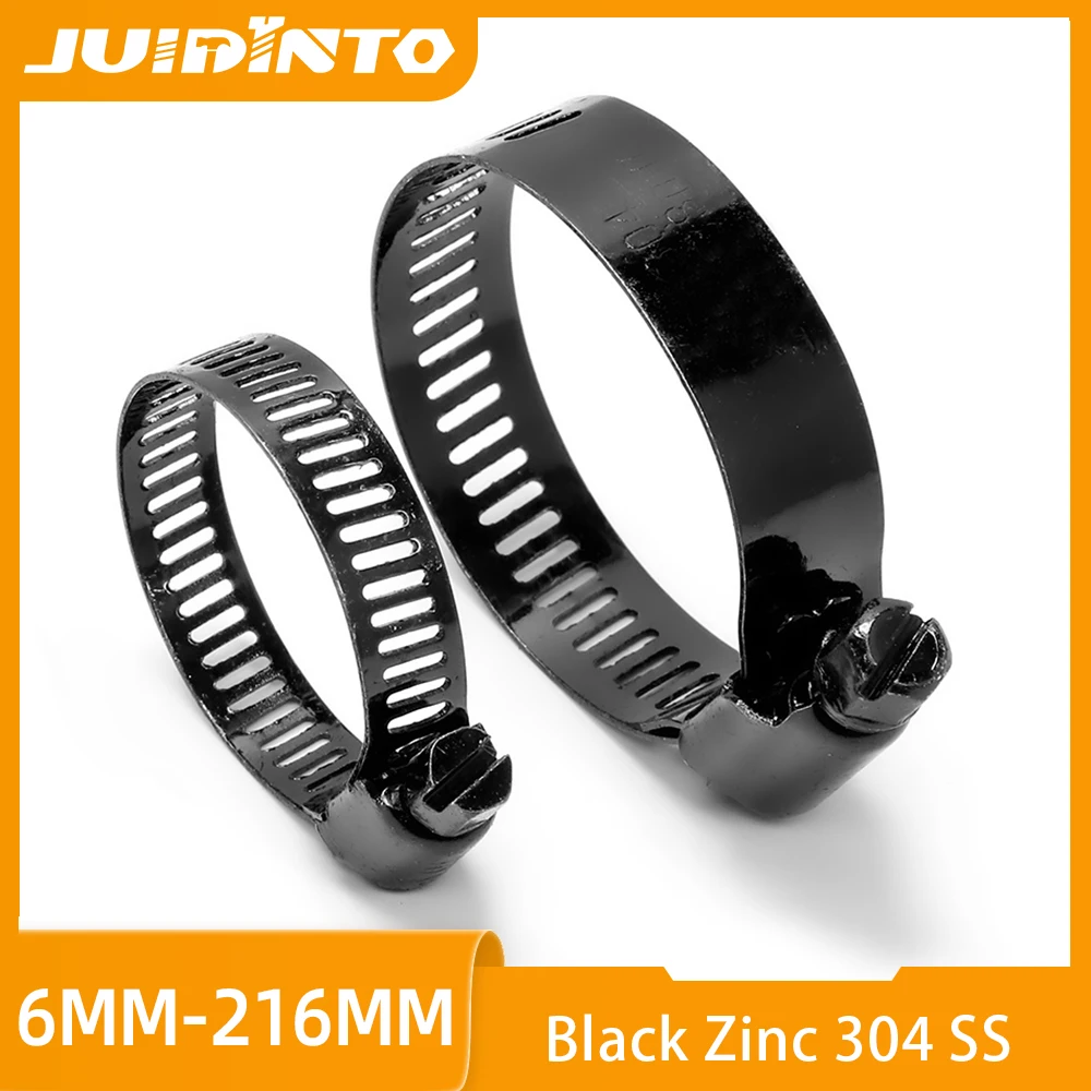 JUIDINTO 1~5pcs Adjustable Hose Clips Pipe Clamp Black Stainless Steel 6~216mm Worm Gear Hose Clamps for Water Gas Pipes