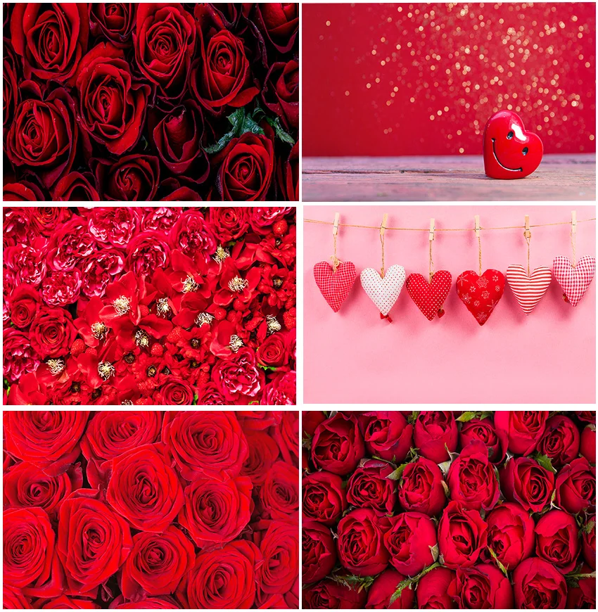 

Red Roses Flower Floral Backdrops Wedding Party Decoration Valentines Day Romantic Love Portrait Backgrounds Photocall Banner