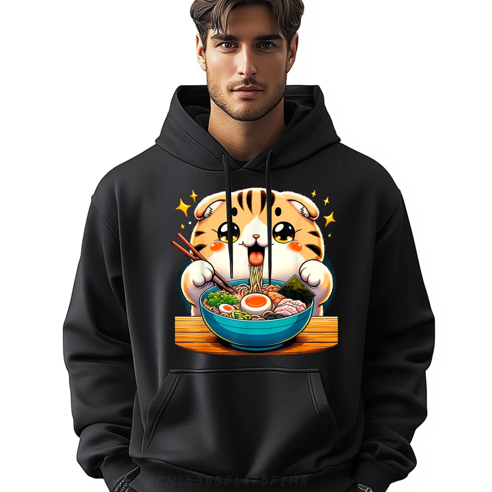 

Kawaii Scottish Fold Cat Ramen Graphic Pullover Hoodies Hoodie Homme Long Sleeve Pullover Hoodie