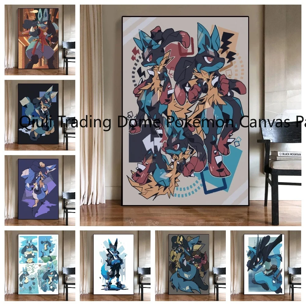 Póster de Pokémon Lucario HD con periféricos de Anime japonés, decoración Mural, arte de pared de dibujos animados, pintura en lienzo de colores acuáticos, regalo para niños