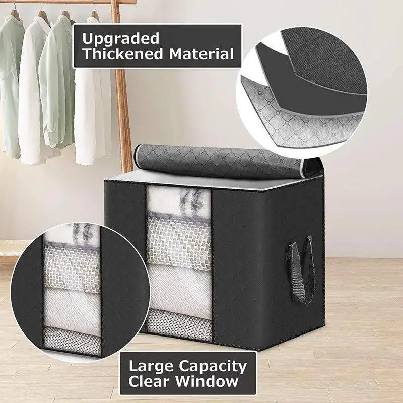 Foldable Comforter Storage Bag Quilt Blanket Sorting Box With Handle Large Capacity Dustproof Clothing Sweater Closet Organizer