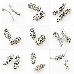 Fashion New Antique Silver Plated Hollow Flower Oval Wave Tube Charms Spacer Beads