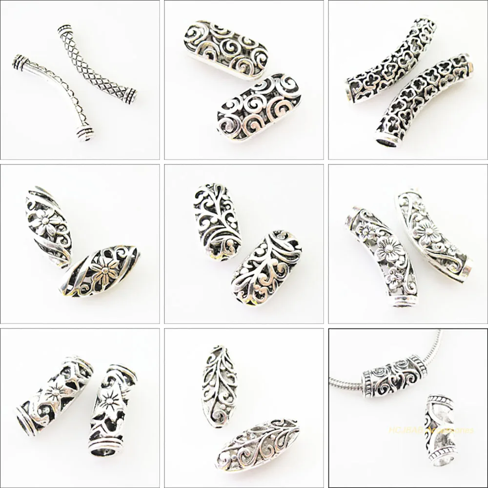 Fashion New Antique Silver Plated Hollow Flower Oval Wave Tube Charms Spacer Beads