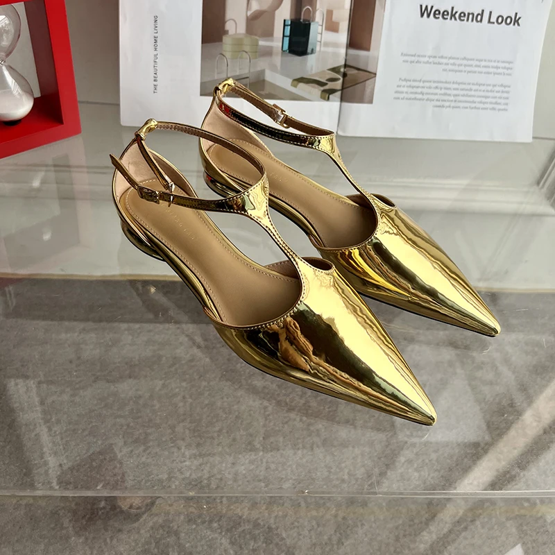 Bailamos 2023 Spring New Women Flats Fashion Pointed Toe Shallow Sandals Ladies Elegant Square Low Heel Dress Sandal Pumps Shoes