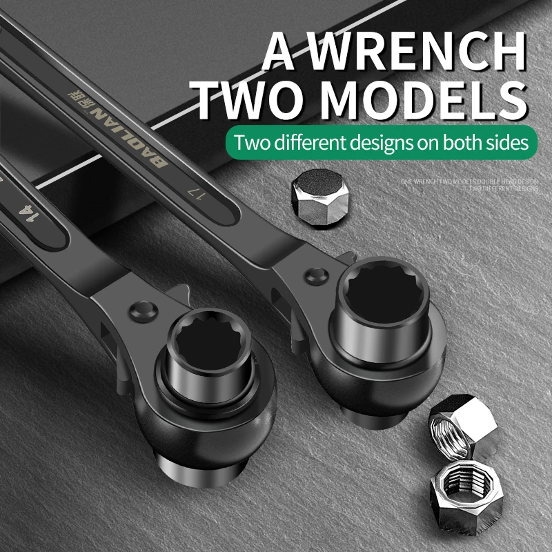 Multifunctional Ratchet Wrench Socket Set 10-22mm Plum Blossom Adjustable Hand Tools with Adapter for Home Repair