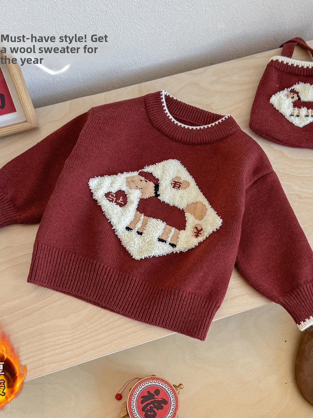 

Вязаный свитер Thiened с круглым вырезом для девочек, модная нижняя одежда, красный трендовый топ, повседневный свободный крой