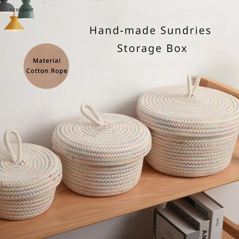 Covered Cotton Cord Woven Storage Basket Desktop Glove Box Creative Home Storage Box Remote Control Finishing Home Organization